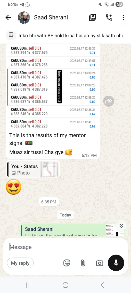 MuaazFX trading community feedback from a student — WhatsApp review 3 of the free forex and gold trading bootcamp